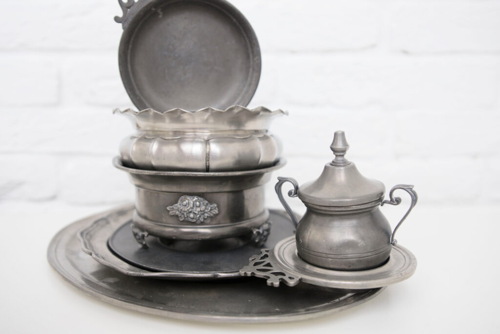 Antique,Italian,Pewter,Ware,For,Vintage,Shop,Or,Home,In