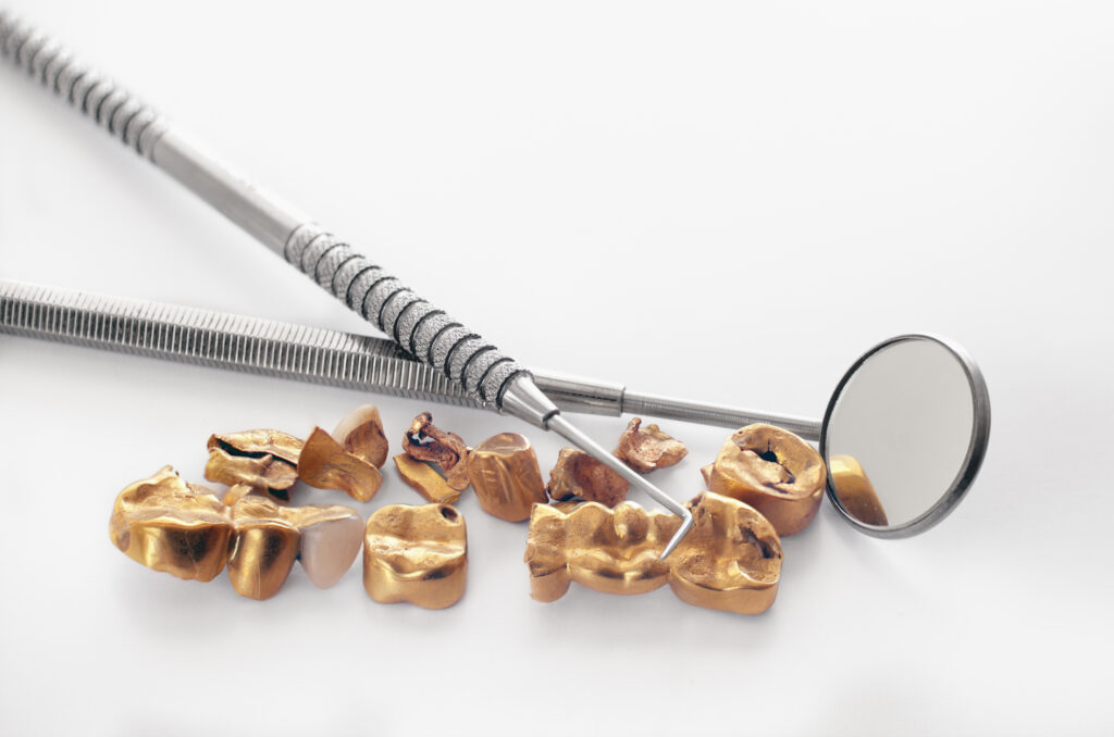 Removed,From,Teeth,Old,Golden,Dental,Bridge,With,Dentist,Tools